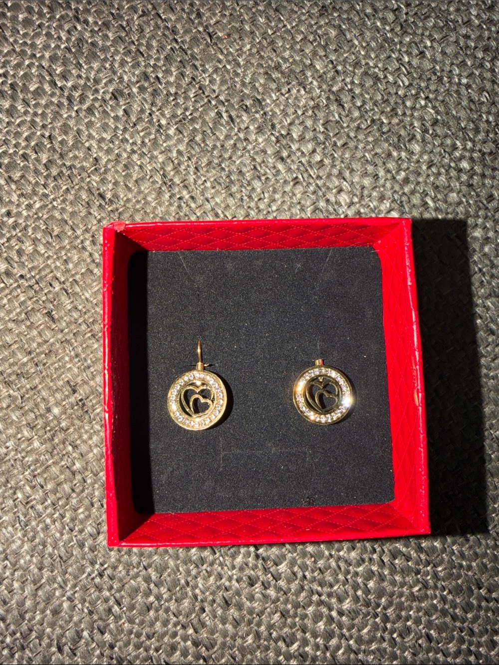 Gold Heart Crystal Circle Drop Earrings for Women